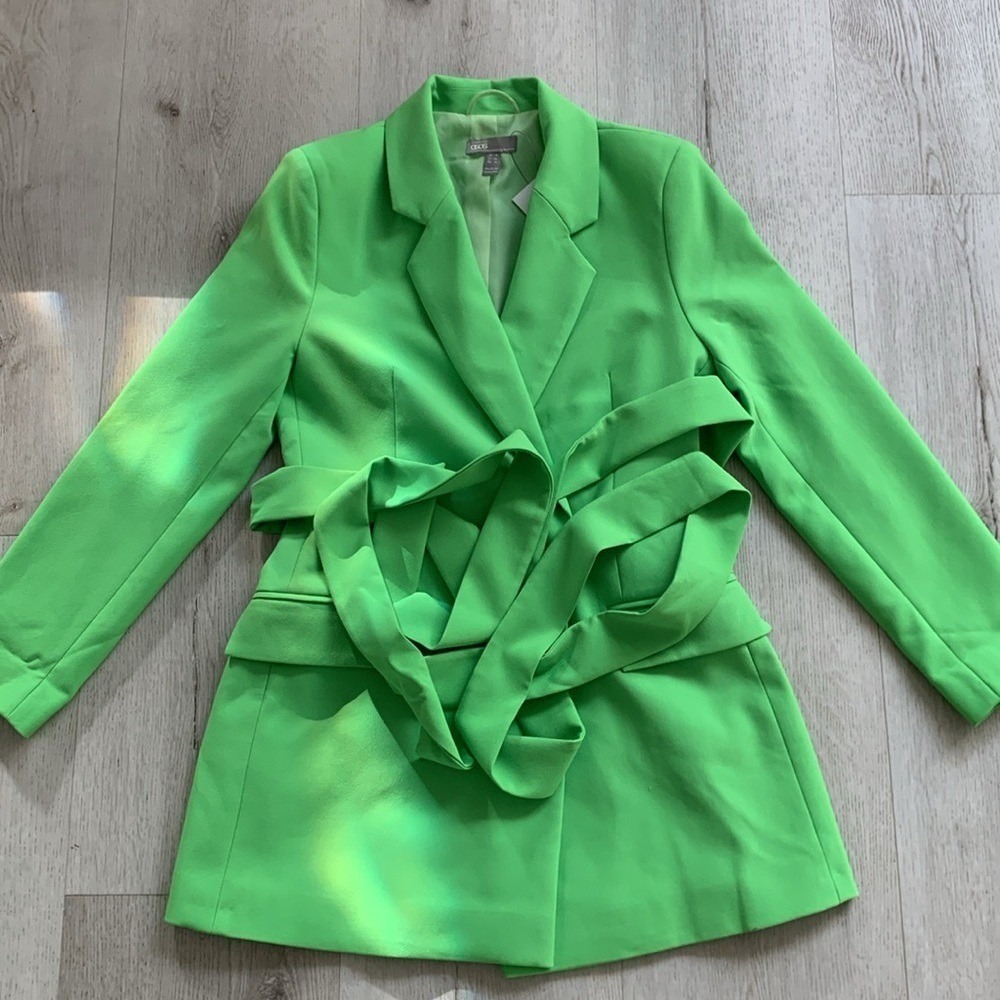 Asos Design wrap belted suit blazer pop green neon size 4 double breasted new
